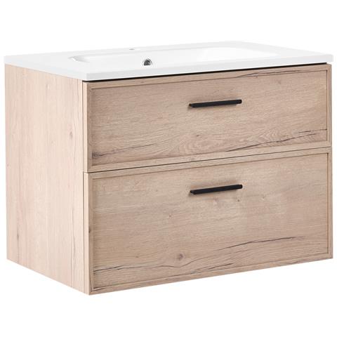 Mobile Lavabo A Parete Con Lavabo Yelcho 80 Cm Marrone Chiaro - Foto 2