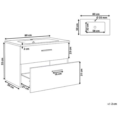 Mobile Lavabo A Parete Con Lavabo Yelcho 80 Cm Marrone Chiaro - Foto 6