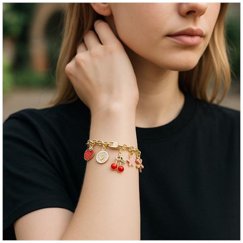 Bracciale Con Ciondoli Multicolori In Ottone Dorato - Foto 2