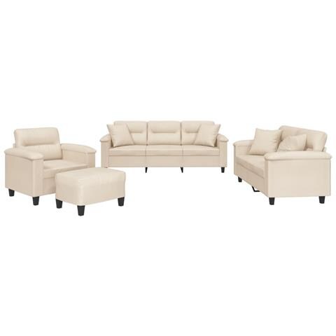 Set Divani 4 pz con Cuscini Beige in Tessuto Microfibra - Foto 1