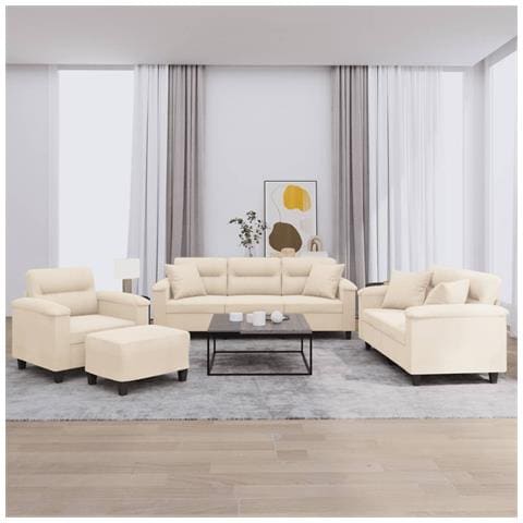 Set Divani 4 pz con Cuscini Beige in Tessuto Microfibra - Foto 2