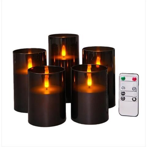 Set Di 5 Candele Led Senza Fiamma Nere - Diametro 7,5 Cm - Scintillio Realistico, Telecomando Incluso - Foto 1