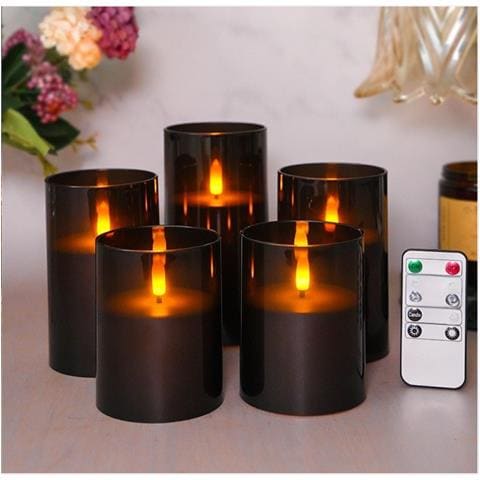 Set Di 5 Candele Led Senza Fiamma Nere - Diametro 7,5 Cm - Scintillio Realistico, Telecomando Incluso - Foto 2