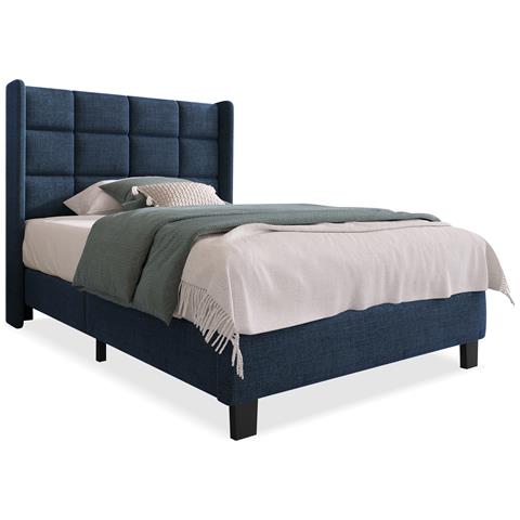 Letto Singolo Dal Design Moderno Con Testiera Imbottita In Lino Blu - Foto 1