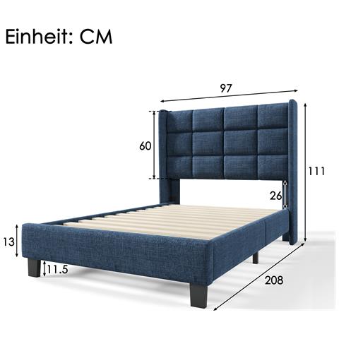 Letto Singolo Dal Design Moderno Con Testiera Imbottita In Lino Blu - Foto 3