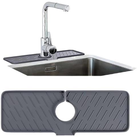 Tappetino Scolapiatti Multifunzionale Pieghevole In Silicone Per Rubinetto Grande Darkgrey - Foto 1