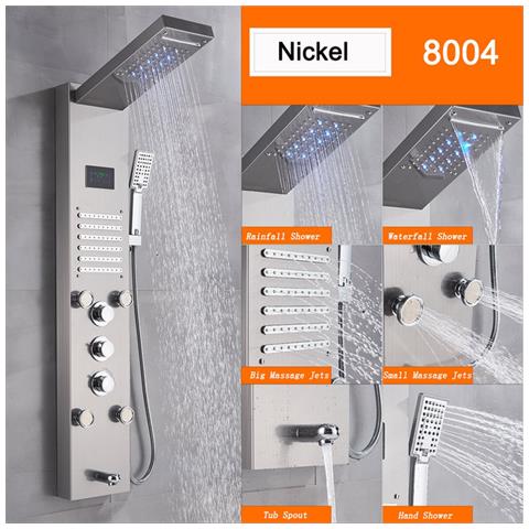 Pannello doccia, Blackswan, tipo M8004, modello nichelato con bocca, display digitale, LED e funzioni SPA, dimensioni 121 cm - Foto 2