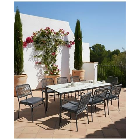 Set Di 8 Sedie Da Giardino Con Cuscini Taceno Metallo Grigio - Foto 1