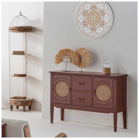Credenza In Legno Marrone E Rattan 106x40x78h - Foto 2