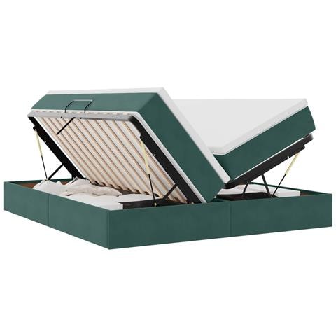 Letto con contenitore e materasso Verde Scuro 200 x 200 cm - Foto 1
