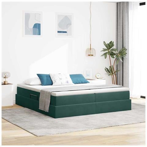 Letto con contenitore e materasso Verde Scuro 200 x 200 cm - Foto 2