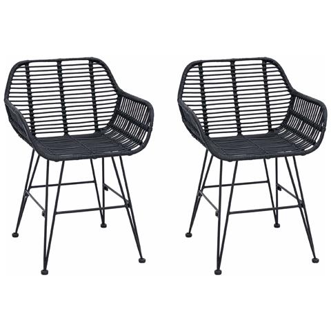 Sedia da pranzo 2 pcs Nero 55 x 50 x 74 cm Rattan e Ferro - Foto 1