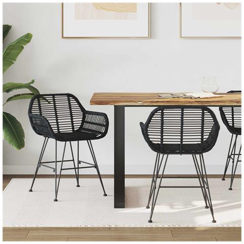 Sedia da pranzo 2 pcs Nero 55 x 50 x 74 cm Rattan e Ferro - Foto 2