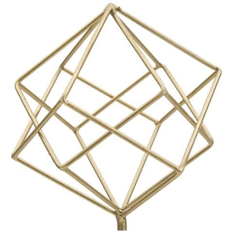 Scultura Cube Geometrica In Ferro Dorato Con Base In Marmo Bianco 42 Cm - Foto 2