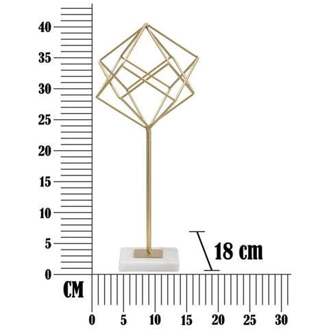 Scultura Cube Geometrica In Ferro Dorato Con Base In Marmo Bianco 42 Cm - Foto 6