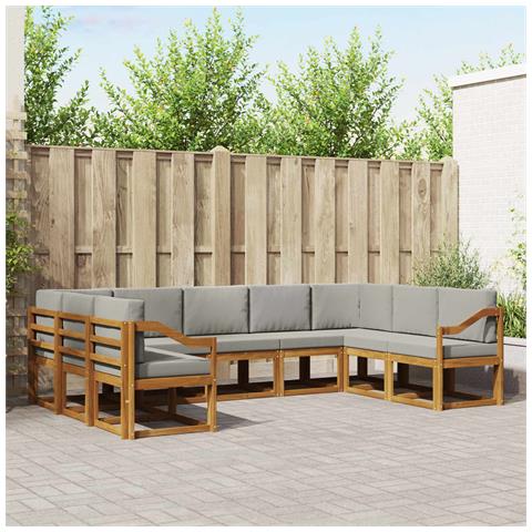 Set di divani da esterno 9 pcs Grigio Naturale e Chiaro - Foto 2