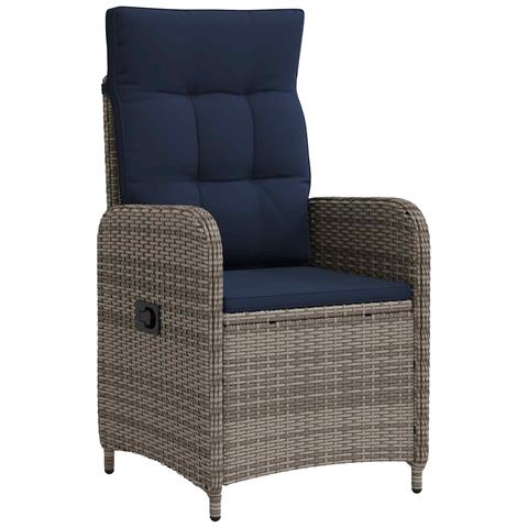 Sedia da giardino reclinabile Grigio e Blu Navy polyrattan - Foto 1