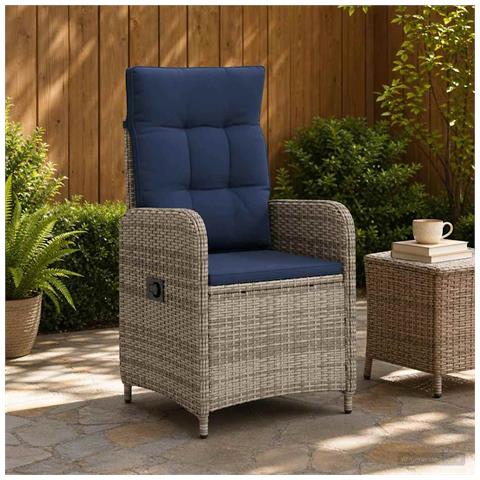 Sedia da giardino reclinabile Grigio e Blu Navy polyrattan - Foto 2