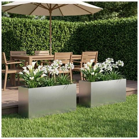 Vaso da giardino 2 pz Argento 100 x 30 x 40 cm Acciaio zincato - Foto 2