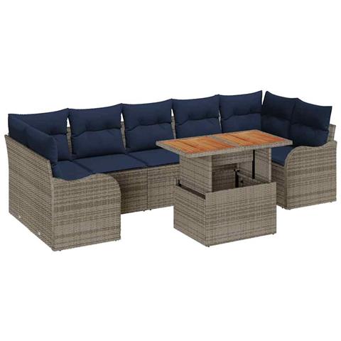 Set Divano da Giardino 8 pz Grigio e Blu Navy polyrattan - Foto 1
