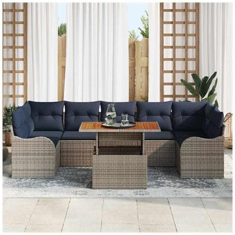 Set Divano da Giardino 8 pz Grigio e Blu Navy polyrattan - Foto 10