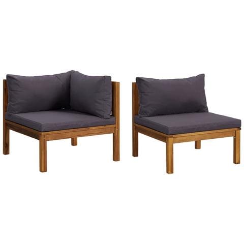 Set Divani da Giardino 2 pz con Cuscini Grigio Scuro in Acacia - Foto 1