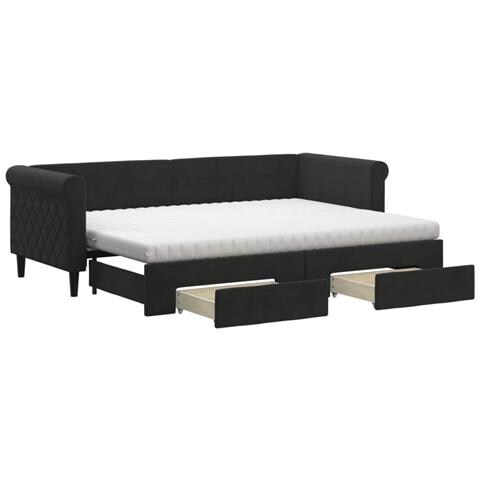 Divano Letto Estraibile Con Cassetti Nero 80x200 Cm In Velluto - Foto 1