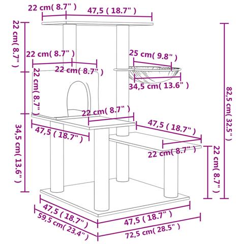 Albero Per Gatti Con Tiragraffi In Sisal Grigio Scuro 82,5 Cm - Foto 7