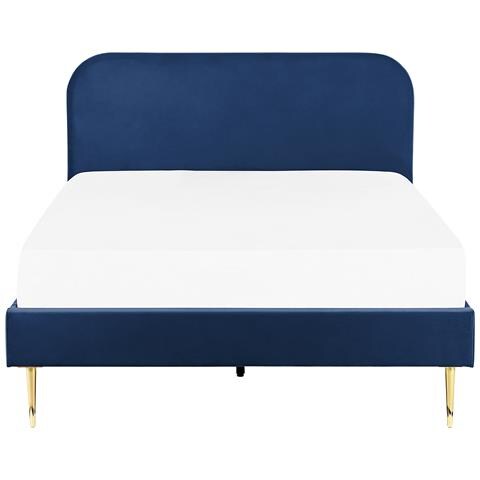 Letto Velluto Flayat 140 X 200 Cm Blu Marino - Foto 2