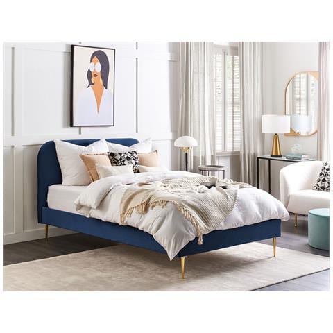 Letto Velluto Flayat 140 X 200 Cm Blu Marino - Foto 1