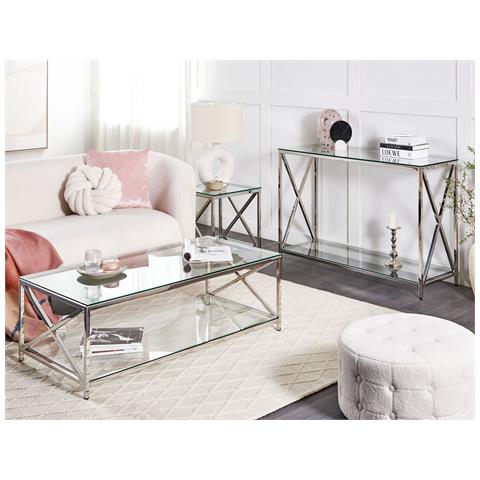 Tavolino Da Caffè Audet Vetro Temperato Argento - Foto 1