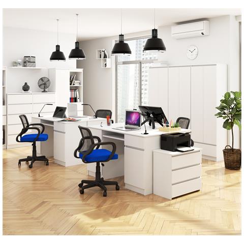 Scrivania per computer A5, 2 ante e 2 cassetti, 135x50x77 cm, Colore Bianco - Foto 6