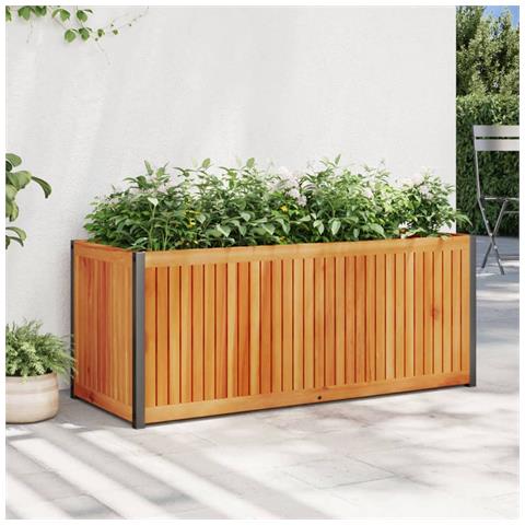 Fioriera Da Giardino 110x45x44 Cm In Legno Acacia E Acciaio - Foto 1