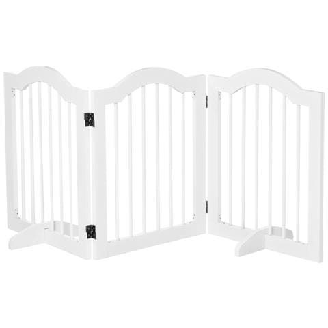 Cancellino Per Cani Pieghevole A 3 Sezioni In Legno, 154.5x29.5x61cm, Bianco - Foto 1