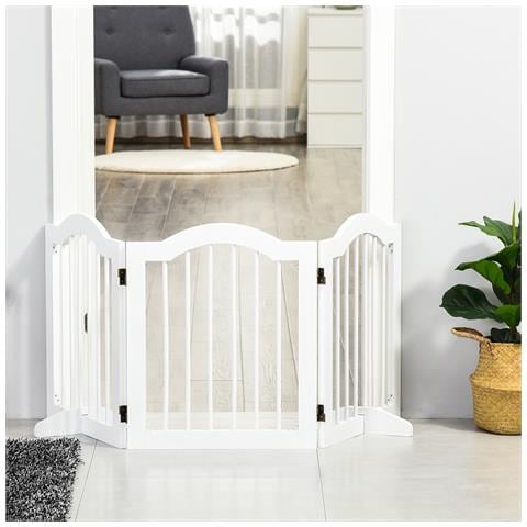 Cancellino Per Cani Pieghevole A 3 Sezioni In Legno, 154.5x29.5x61cm, Bianco - Foto 2