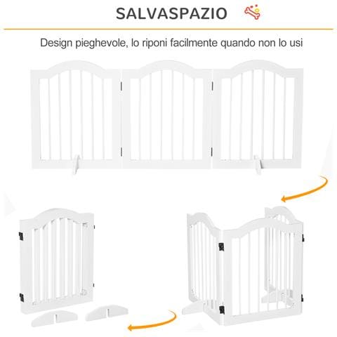 Cancellino Per Cani Pieghevole A 3 Sezioni In Legno, 154.5x29.5x61cm, Bianco - Foto 6