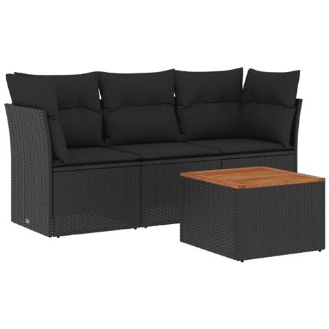 Set Divani da Giardino 4 pz con Cuscini Nero in Polyrattan - Foto 1