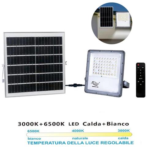 Faro Led Faretto Pannello Solare Crepuscolare Telecomando Da 3000k A 6500k 100w - Foto 2
