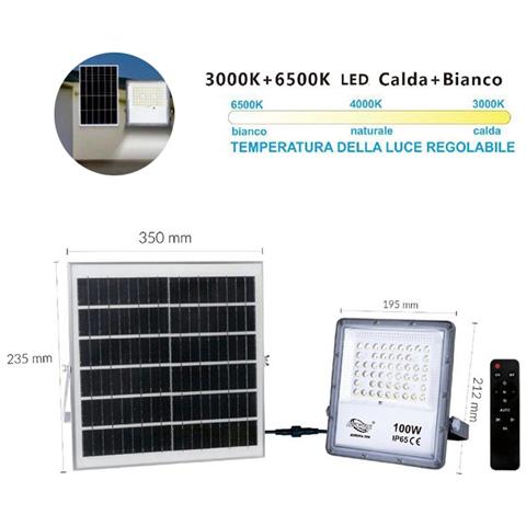 Faro Led Faretto Pannello Solare Crepuscolare Telecomando Da 3000k A 6500k 100w - Foto 3