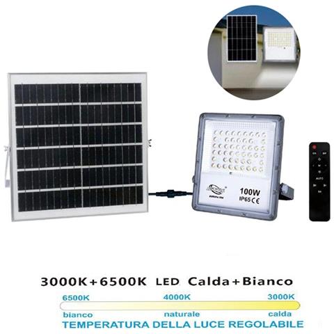 Faro Led Faretto Pannello Solare Crepuscolare Telecomando Da 3000k A 6500k 100w - Foto 1