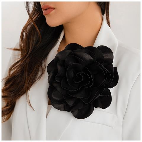 Spilla Con Fiore Grande E Vistoso In Tessuto Satinato Black - Foto 2