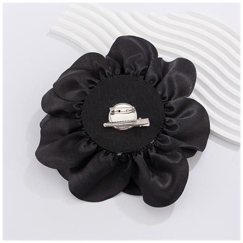 Spilla Con Fiore Grande E Vistoso In Tessuto Satinato Black - Foto 6