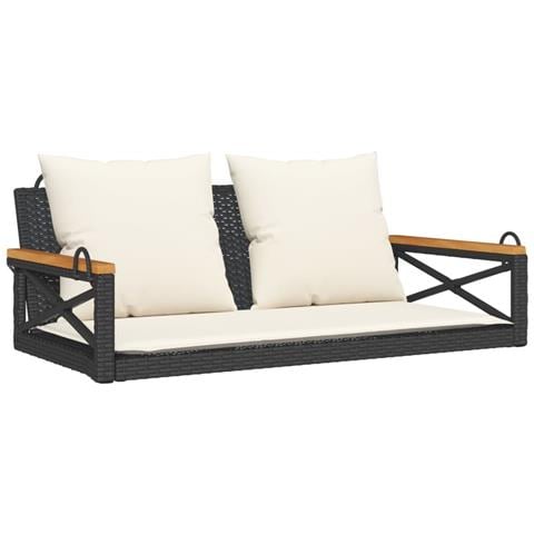 Panchina a Dondolo con Cuscini Nera 109x62x40 cm in Polyrattan - Foto 1