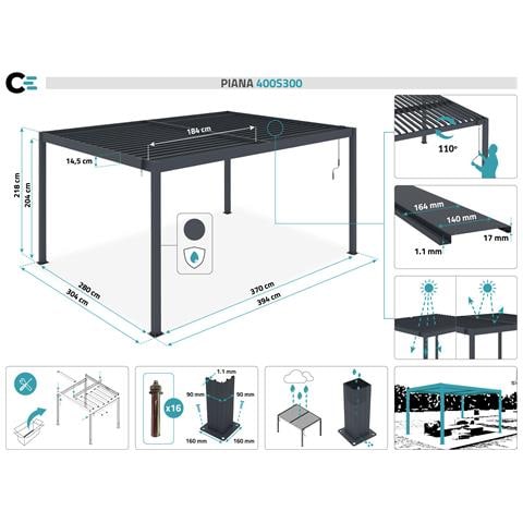 Pergola Bioclimatica Autoportante In Alluminio Grigio Piana 4x3m - Foto 8
