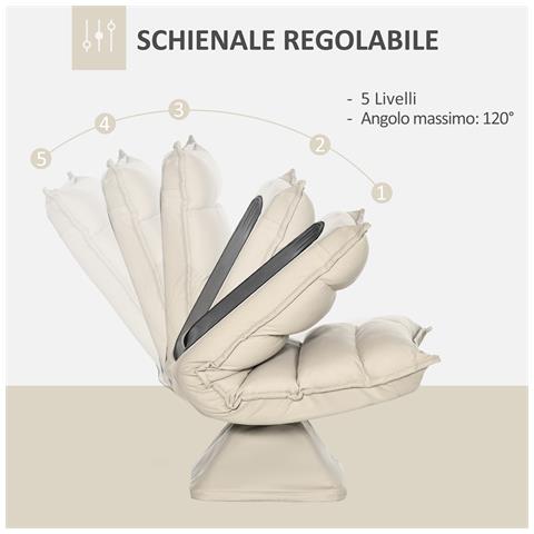 Poltrona in Tessuto Imbottita Girevole a 360° e Reclinabile a 3 Livelli 62x62x95cm, Beige - Foto 2