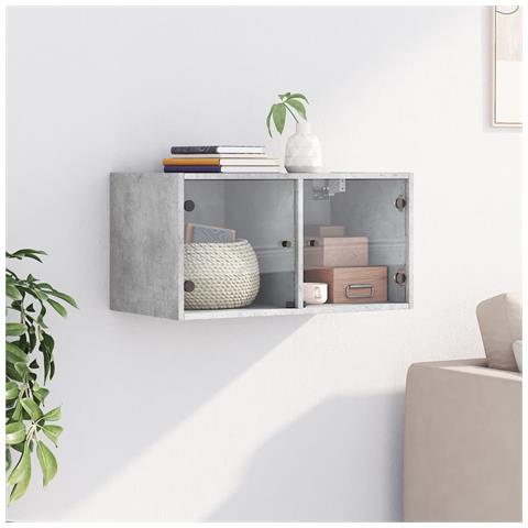 Mobile A Muro Con Ante In Vetro Grigio Cemento 68,5x37x35 Cm - Foto 3