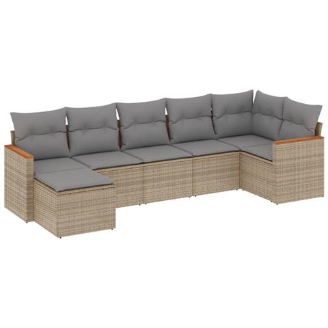 Set Divani Da Giardino 7 Pz Con Cuscini Beige In Polyrattan - Foto 2