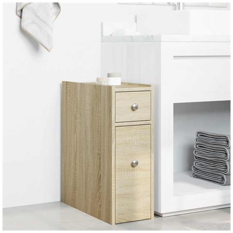 Armadietto Da Bagno Stretto Con Ruote Rovere Sonoma Truciolato - Foto 3