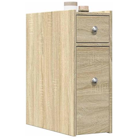 Armadietto Da Bagno Stretto Con Ruote Rovere Sonoma Truciolato - Foto 1
