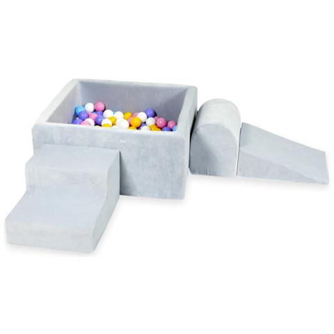 Foam Speelset Met Vierkant Zwembad 90x90x40 Fluweel Zacht Lichtgrijs Met Ballen 400 Stuks (lichtblauw, Geel, Geme Leerd, Poederroze, Wit) - Foto 1